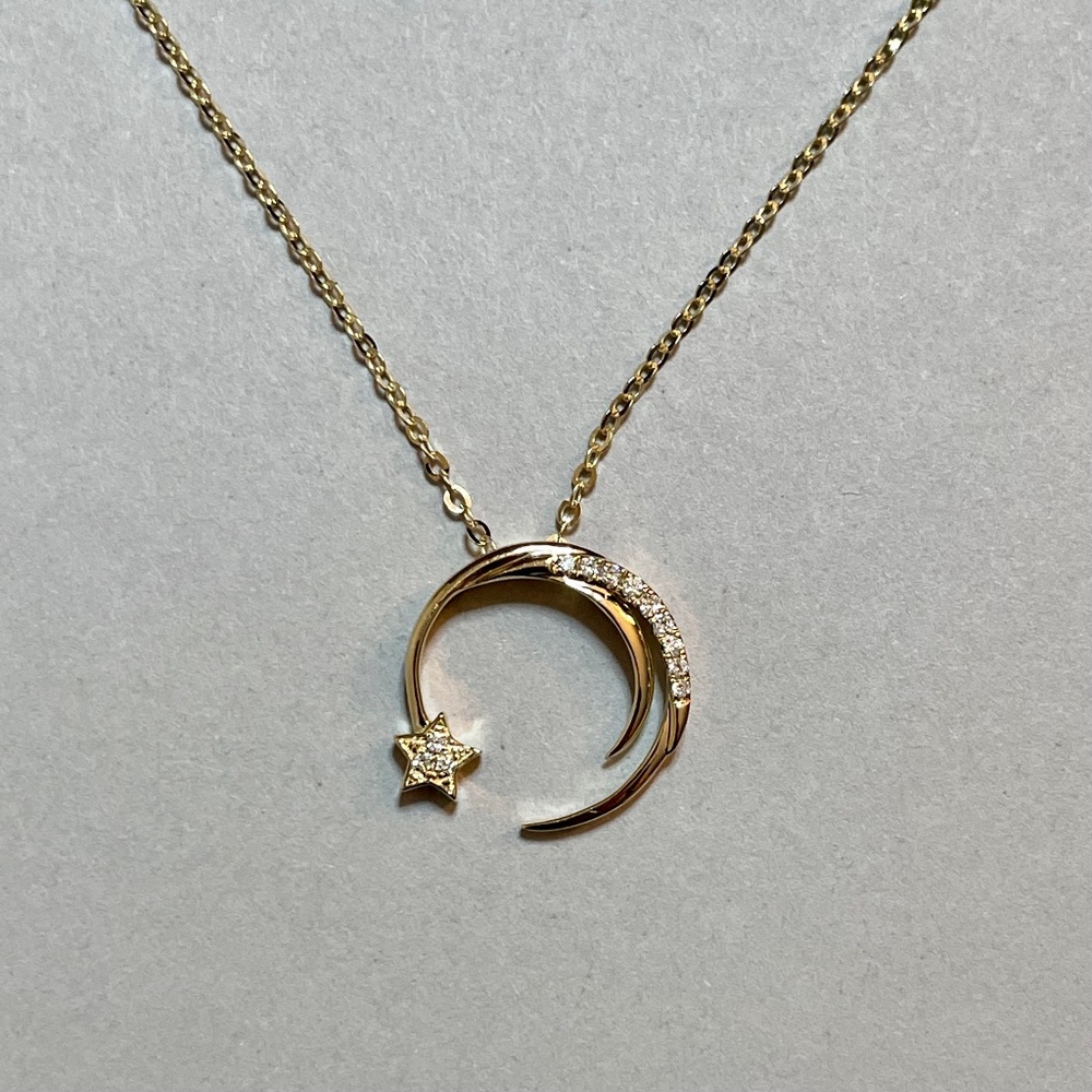 14K Yellow Gold Shooting Star Diamond Necklace 1.8g